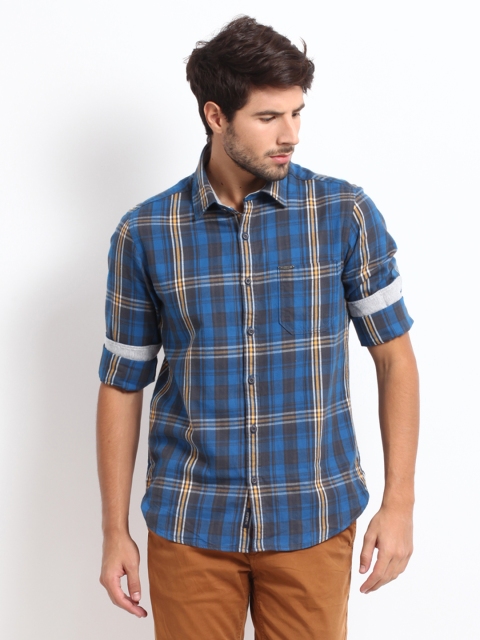 

U.S. Polo Assn. Denim Co. Men Blue Checked Tailored Fit Smart-Casual Shirt