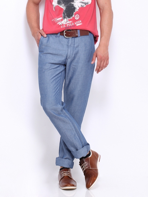 

U.S. Polo Assn. Men Blue Linen Slim Fit Trousers