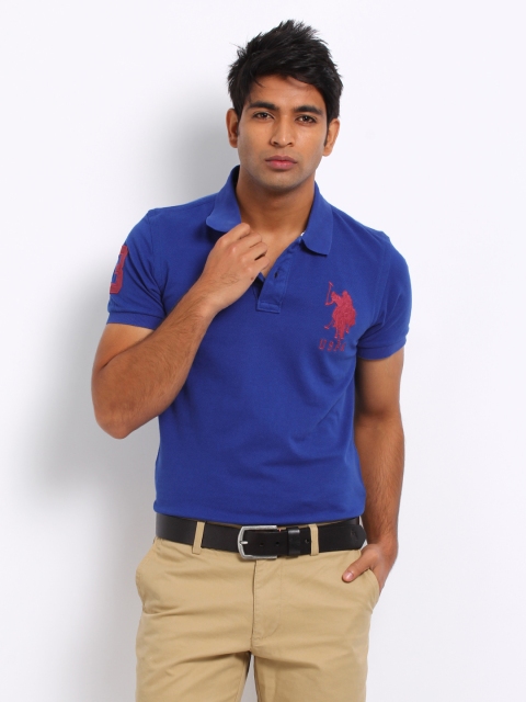 

U.S. Polo Assn. Men Blue Pique Polo Pure Cotton T-shirt