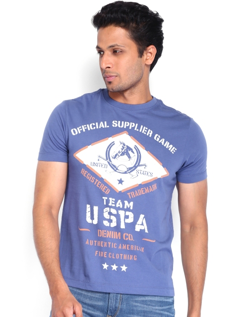 

U.S. Polo Assn. Denim Co. Men Blue Printed Pure Cotton T-shirt