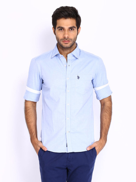 

U.S. Polo Assn. Men Blue Tailored Fit Smart-Casual Shirt