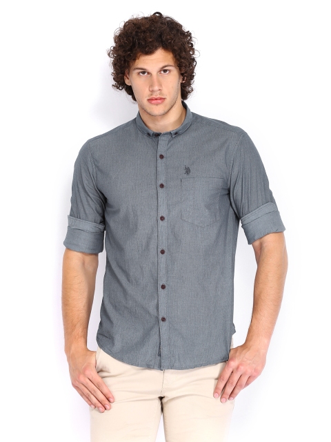 

U.S. Polo Assn. Denim Co. Men Dark Grey Printed Slim Fit Smart-Casual Shirt