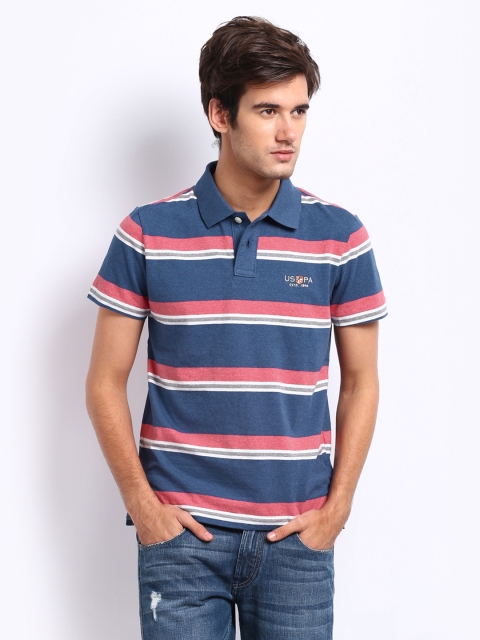 

U.S. Polo Assn. Denim Co. Men Blue Striped Polo T-shirt