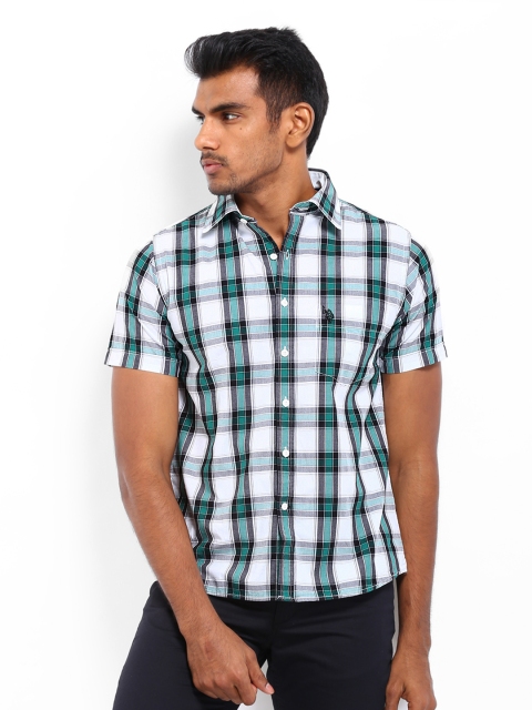 

U.S. Polo Assn. Men Black & Green Checked Tailored Fit Casual Shirt