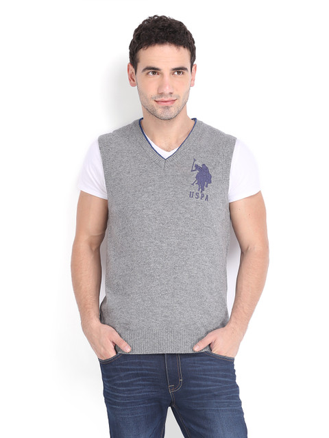 

U.S. Polo Assn. Men Grey Melange Woollen Sweater