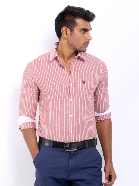 

U.S. Polo Assn. Men Mineral Red & White Striped Tailored Fit Casual Shirt