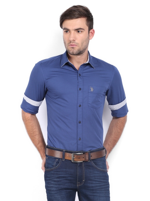 

U.S. Polo Assn. Men Navy Tailored Fit Casual Shirt, Navy blue