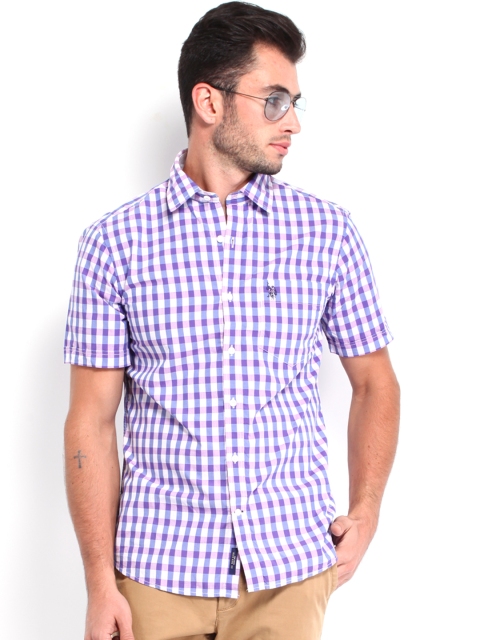 

U.S. Polo Assn. Men Off-White & Purple Checked Tailored Fit Casual Shirt