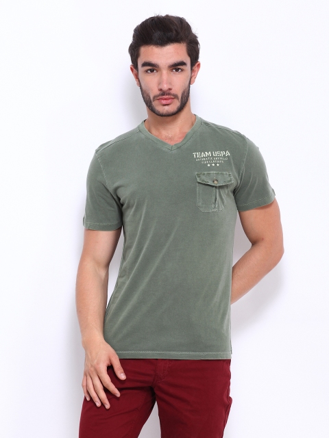 

U.S. Polo Assn. Denim Co. Men Olive Green Pure Cotton T-shirt