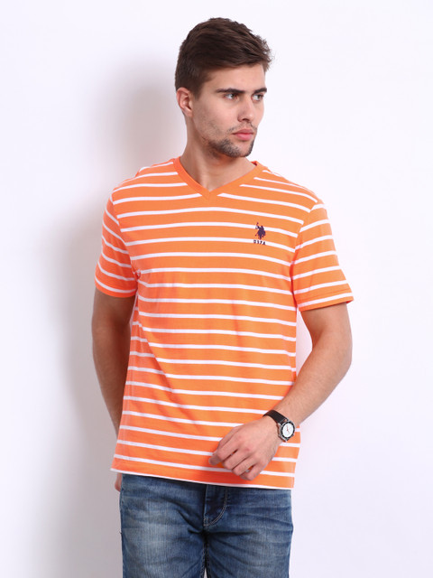 

U.S. Polo Assn. Men Orange & White Striped T-shirt