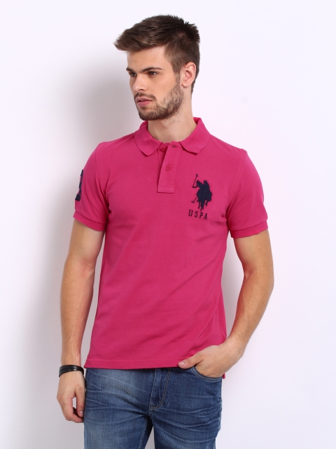 

U.S. Polo Assn. Men Pink Pique Polo Pure Cotton T-shirt