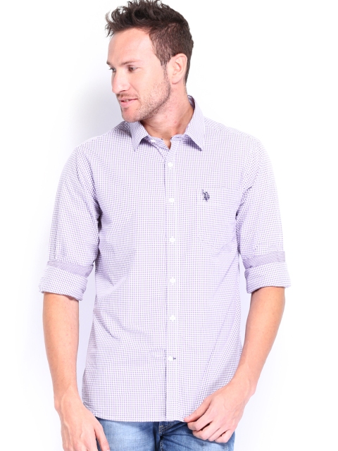 

U.S. Polo Assn. Men Purple & White Checked Tailored Fit Casual Shirt