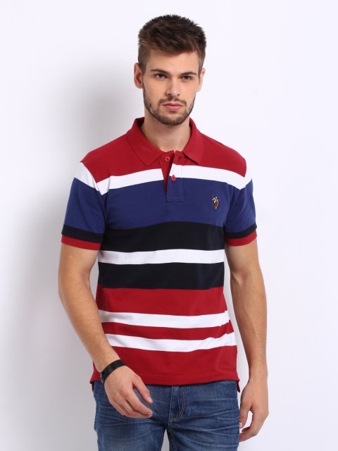 

U.S. Polo Assn. Men Red & Blue Striped Pique Polo T-shirt