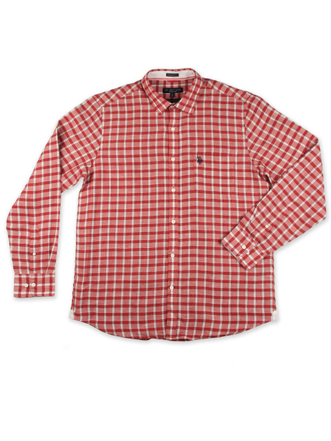 

U.S. Polo Assn. Men Red & White Checked Tailored Fit Smart Casual Shirt