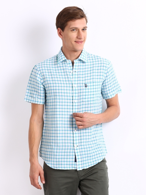 

U.S. Polo Assn. Men White Checked Linen Blend Casual Shirt
