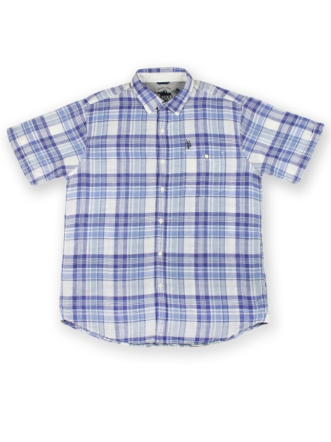 

U.S Polo Assn. Men White & Blue Checked Linen Smart Casual Shirt