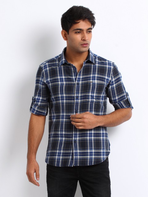 

U.S. Polo Assn. Denim Co. Men Navy Checked Twill Casual Shirt, Blue