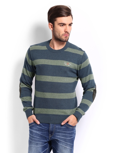 

U.S. Polo Assn. Denim Co. Men Blue & Green Striped Sweater