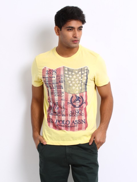 

U.S. Polo Assn. Denim Co. Men Yellow Graphic Print Pure Cotton T-shirt
