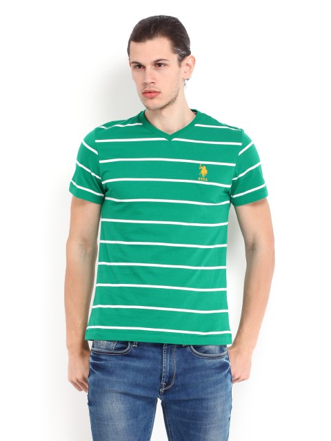 

U.S. Polo Assn. Men Green & White Striped T-shirt