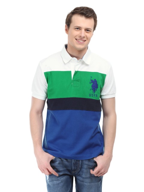 

U.S. Polo Assn. Men Green & Blue Polo T-shirt