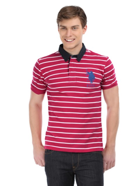 

U.S. Polo Assn. Men Rose Pink Striped Polo T-shirt