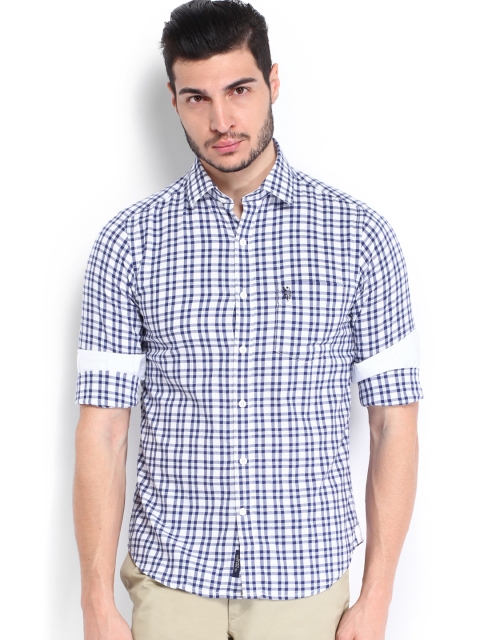 

U.S. Polo Assn. Men White & Blue Checked Tailored Fit Casual Shirt