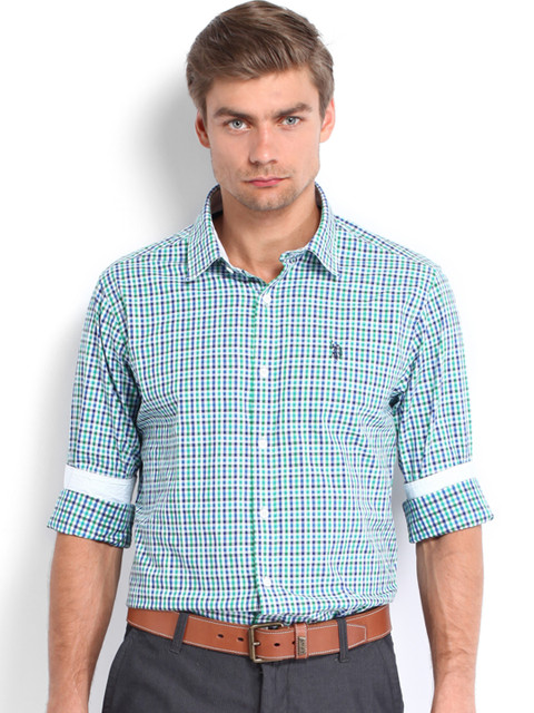 

U.S. Polo Assn. Men White & Blue Checked Tailored Fit Smart Casual Shirt