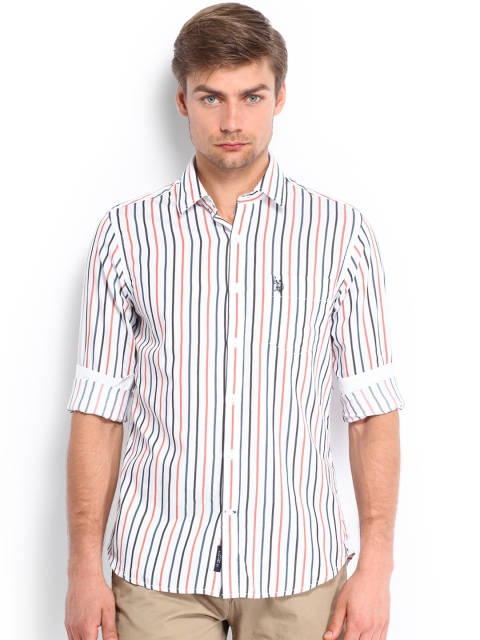 

U.S. Polo Assn. Men White & Blue Striped Tailored Fit Casual Shirt