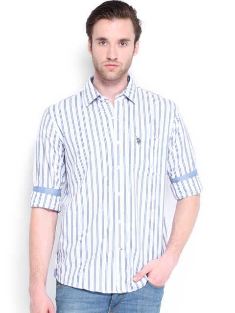 

U.S. Polo Assn. Men White & Blue Striped Tailored Fit Casual Shirt