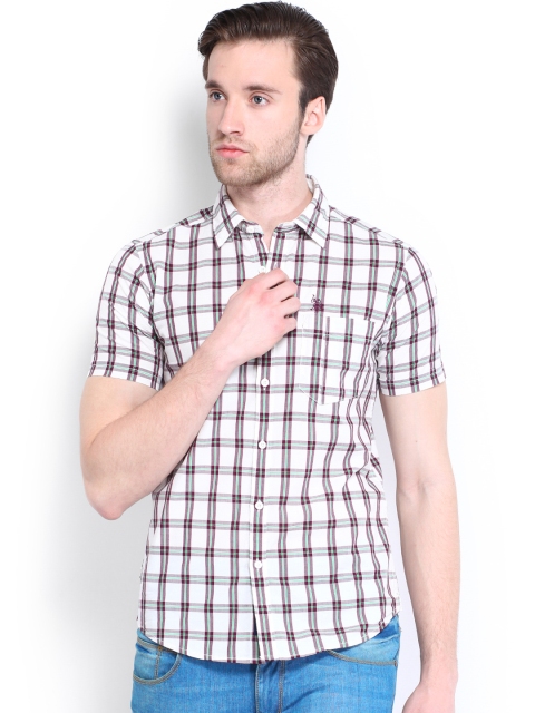 

U.S. Polo Assn. Denim Co. Men White & Burgundy Checked Casual Shirt