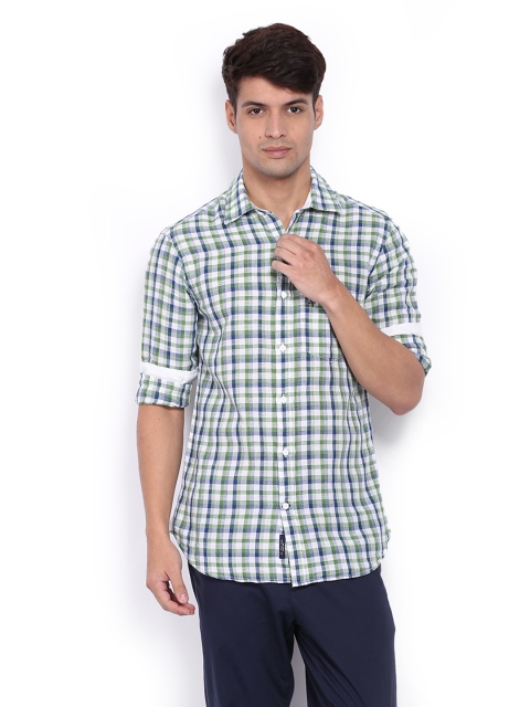 

U.S. Polo Assn. Men White & Green Checked Tailored Fit Linen Blend Casual Shirt