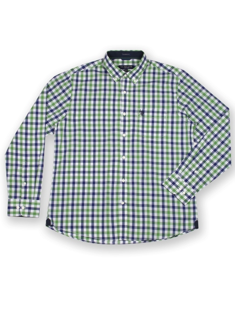 

U.S. Polo Assn. Men White & Green Checked Tailored Fit Smart Casual Shirt