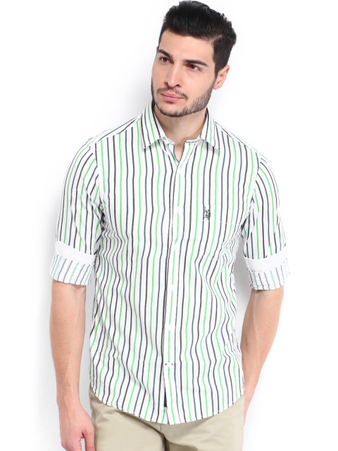 

U.S. Polo Assn. Men White & Green Striped Tailored Fit Casual Shirt