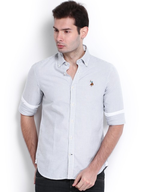 

U.S. Polo Assn. Men White & Blue Striped Tailored Fit Smart Casual Shirt