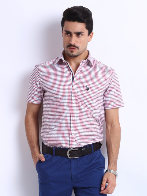 

U.S Polo Assn. Men White & Pink Checked Tailored Fit Smart-Casual Shirt