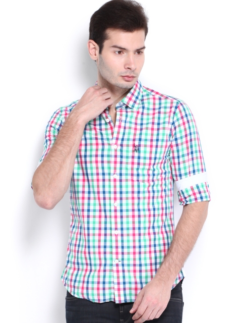 

U.S. Polo Assn. Men White & Pink Checked Tailored Fit Smart Casual Shirt