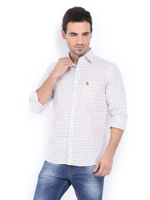 

U.S. Polo Assn. Men White & Maroon Checked Tailored Fit Casual Shirt