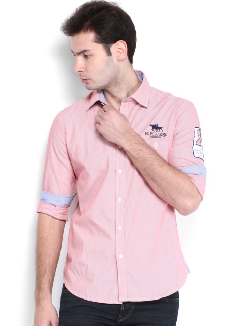 

U.S. Polo Assn. Denim Co. Men White & Red Striped Casual Shirt