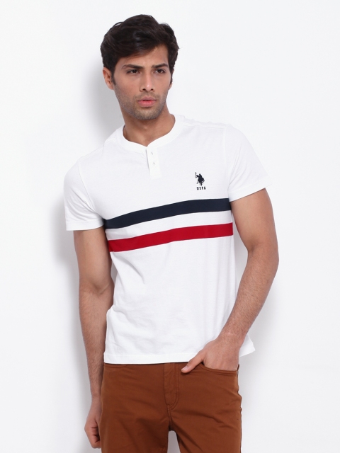 

U.S. Polo Assn. Men White Henley Pure Cotton T-shirt