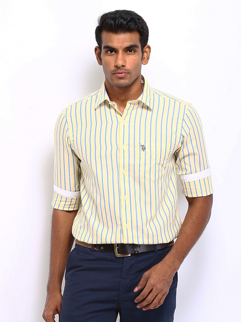 

U.S. Polo Assn. Men Yellow & Blue Striped Tailored Fit Smart-Casual Shirt