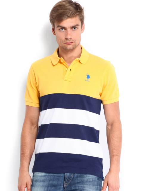 

U.S. Polo Assn. Men Yellow & White Striped Polo T-shirt