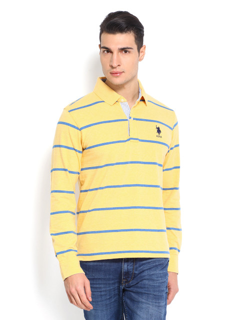 

U.S. Polo Assn. Men Yellow Striped Polo T-shirt