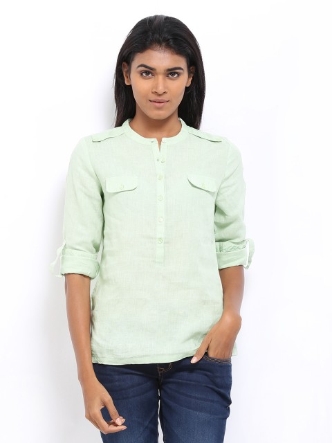 

U.S. Polo Assn. Women Light Green Linen Top