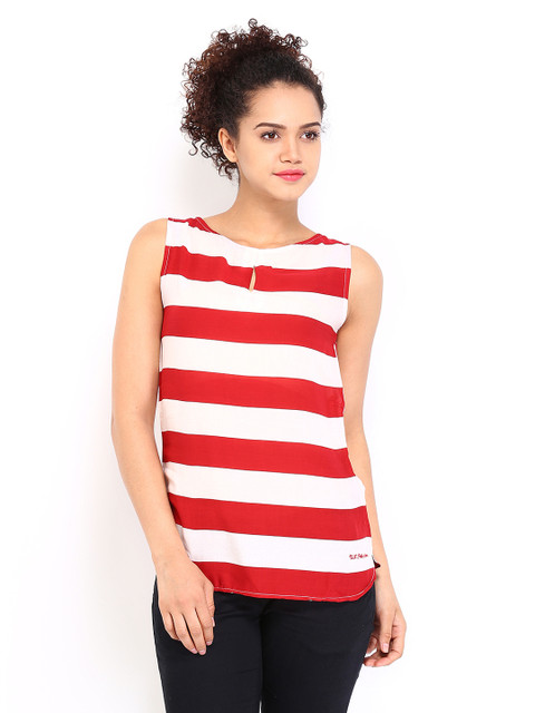 

U.S. Polo Assn. Women Red & Off-White Striped Top