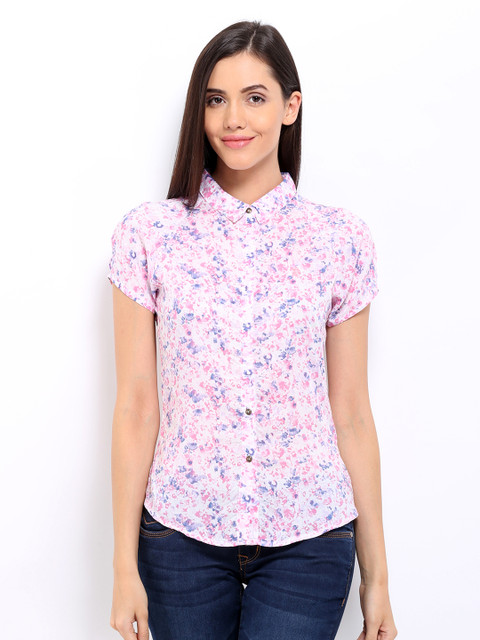 

U.S. Polo Assn. Women White & Pink Printed Shirt