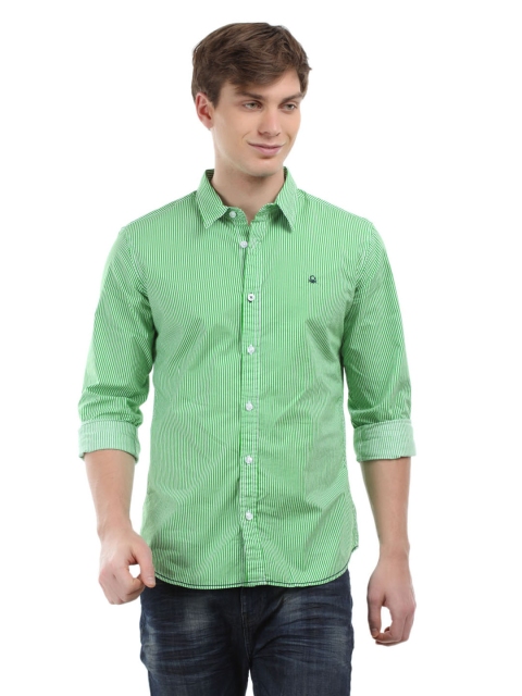 

United Colors of Benetton Men Green Striped Shirt