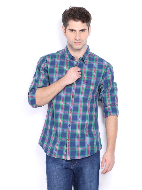 

United Colors of Benetton Men Navy & Green Checked Casual Shirt, Navy blue