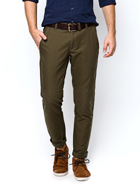 United Colors of Benetton Men Olive Green Casual Trousers