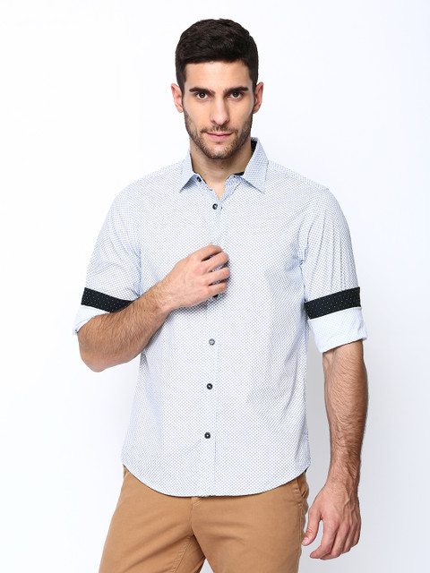 

United Colors of Benetton Men White & Navy Printed Casual Shirt